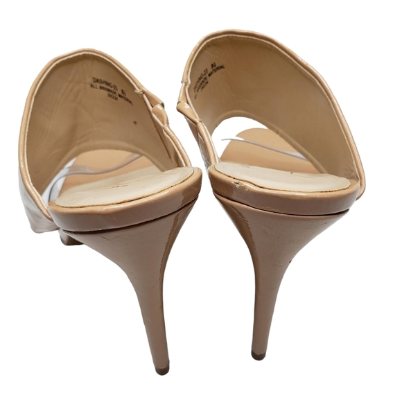 Anne Michelle | Dashing Cream Vegan Patent Leather Open Toe Slip On Heels 8.5 - Picture 4 of 12